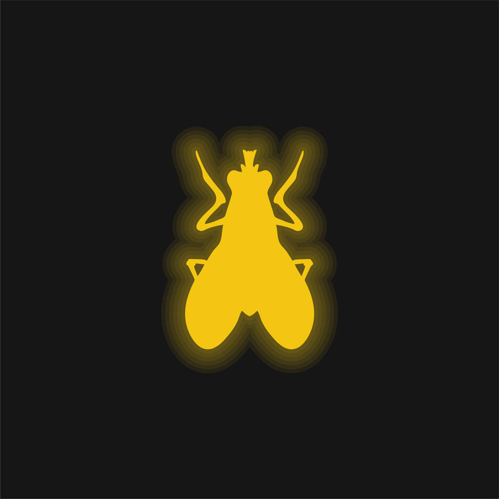 Forma de inseto de mosca de sopro ícone de néon brilhante amarelo - Vetor, Imagem