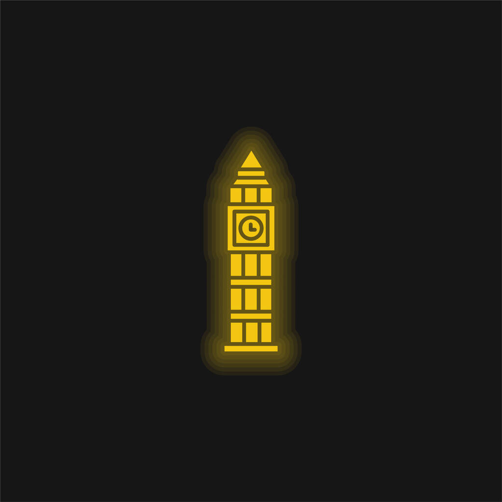 Big Ben yellow glowing neon icon - Vector, Image