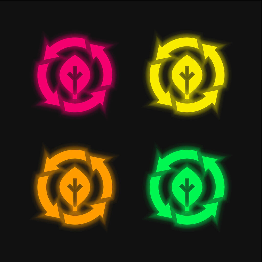 Bio vier Farben leuchtenden Neon-Vektor-Symbol - Vektor, Bild