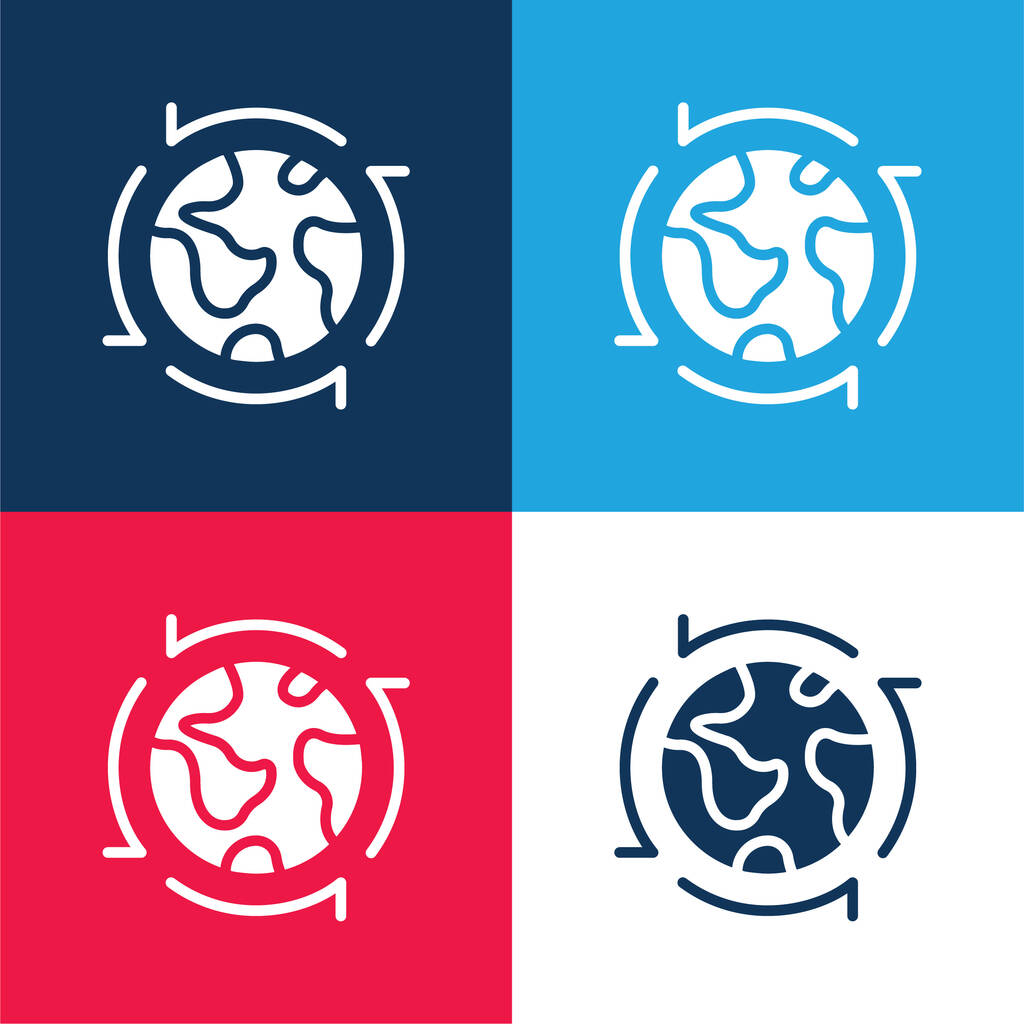 Wokół świata niebieski i czerwony zestaw czterech kolorów minimalny zestaw ikon - Wektor, obraz
