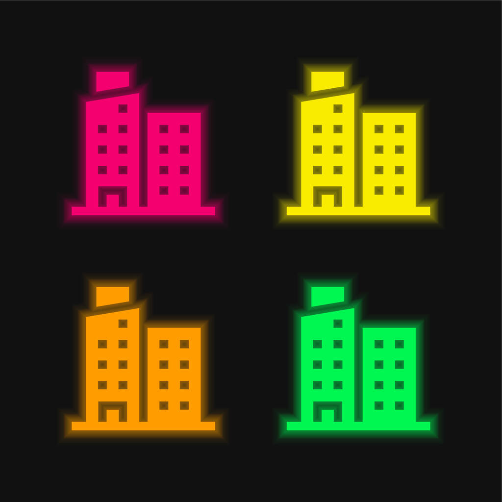 Apartman négy színű izzó neon vektor ikon - Vektor, kép