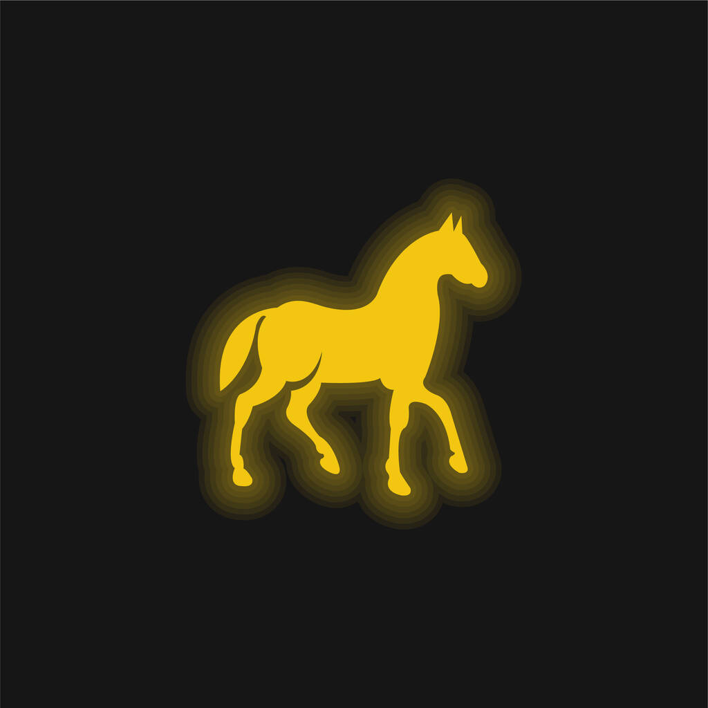 Cavalo preto da raça no lado andando da dose Ver ícone de néon brilhante amarelo - Vetor, Imagem
