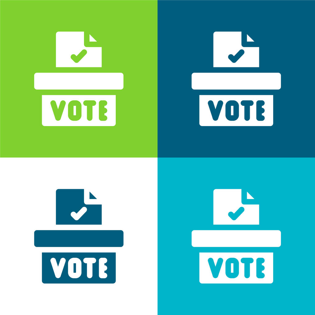 Caja de votación Plano de cuatro colores mínimo icono conjunto - Vector, Imagen