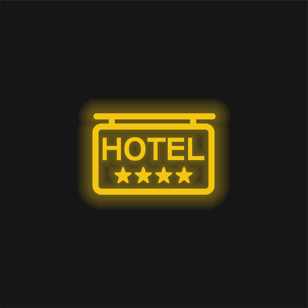 Четырехзвездочный отель с желтой неоновой иконой - Вектор,изображение