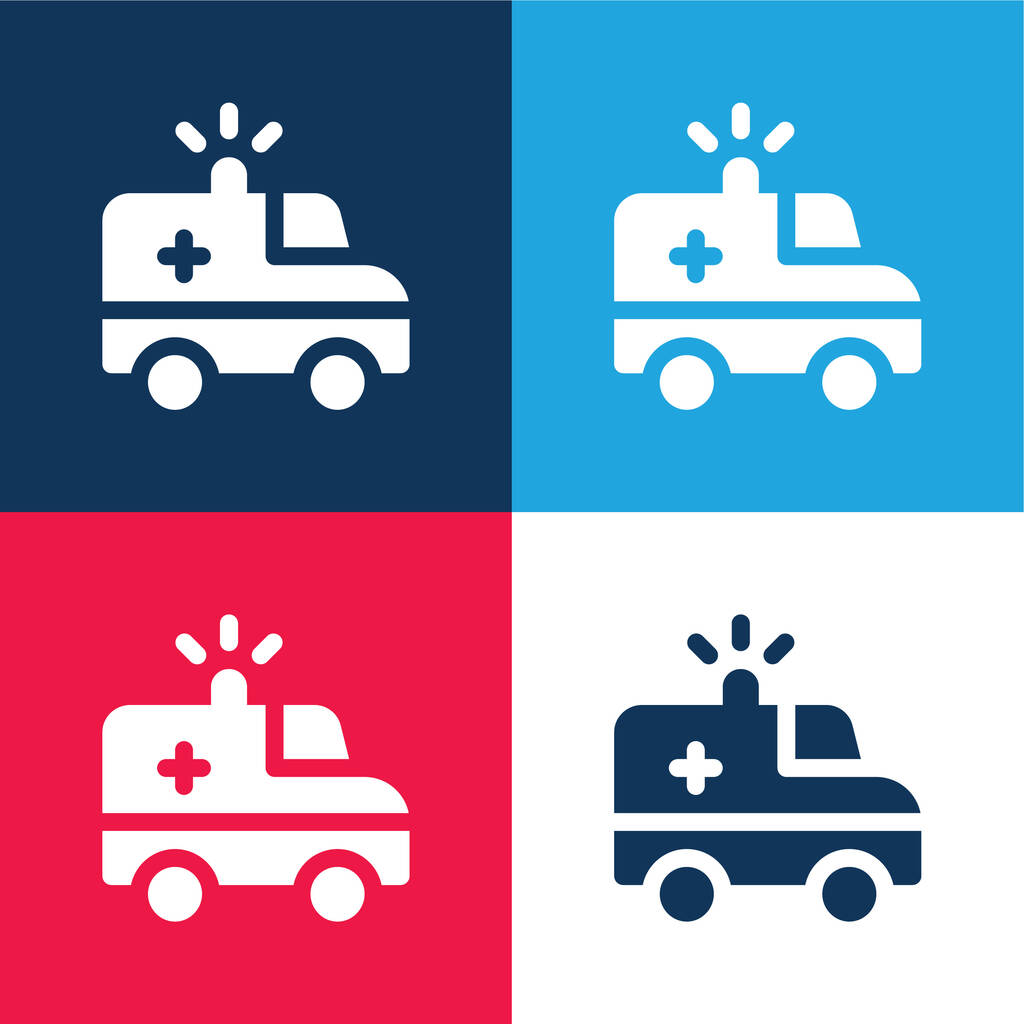 Ambulance blue and red four color minimal icon set - Vector, Image
