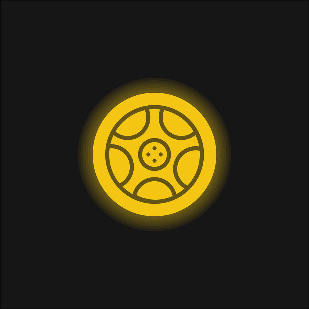 Aleación Rueda amarillo brillante icono de neón - Vector, imagen