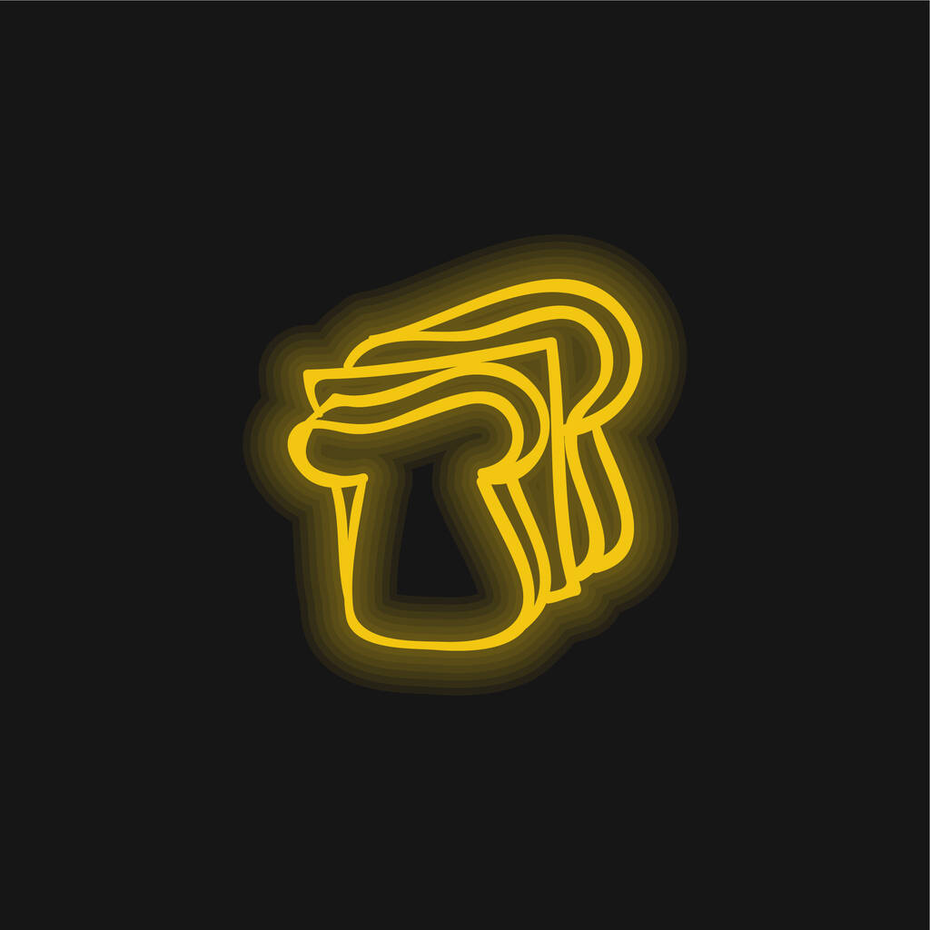 Kenyér Kézzel húzott szeletek sárga izzó neon ikon - Vektor, kép