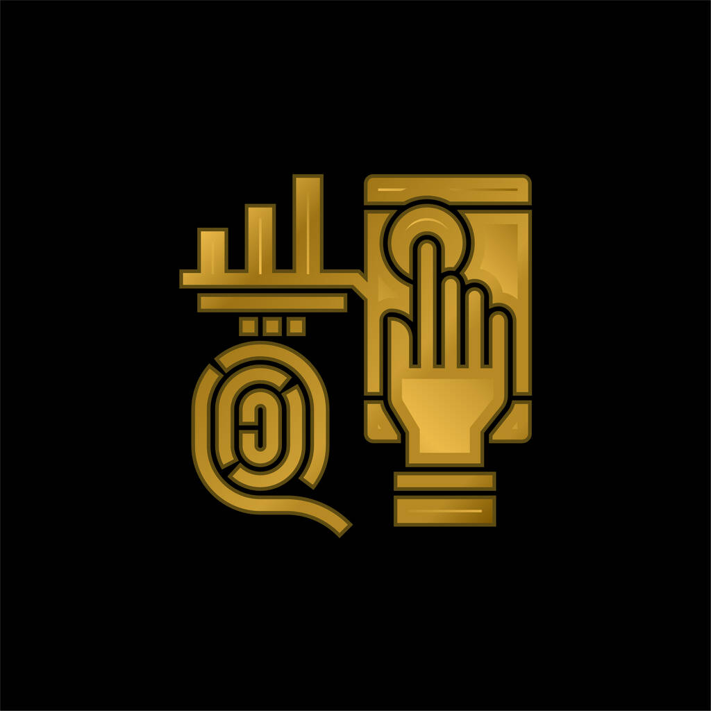 Biométrico chapado en oro icono metálico o logotipo vector - Vector, imagen