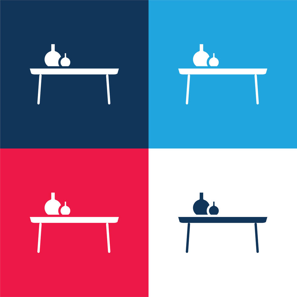 Yatağın yanındaki masa mavi ve kırmızı dört renk en küçük simge seti - Vektör, Görsel