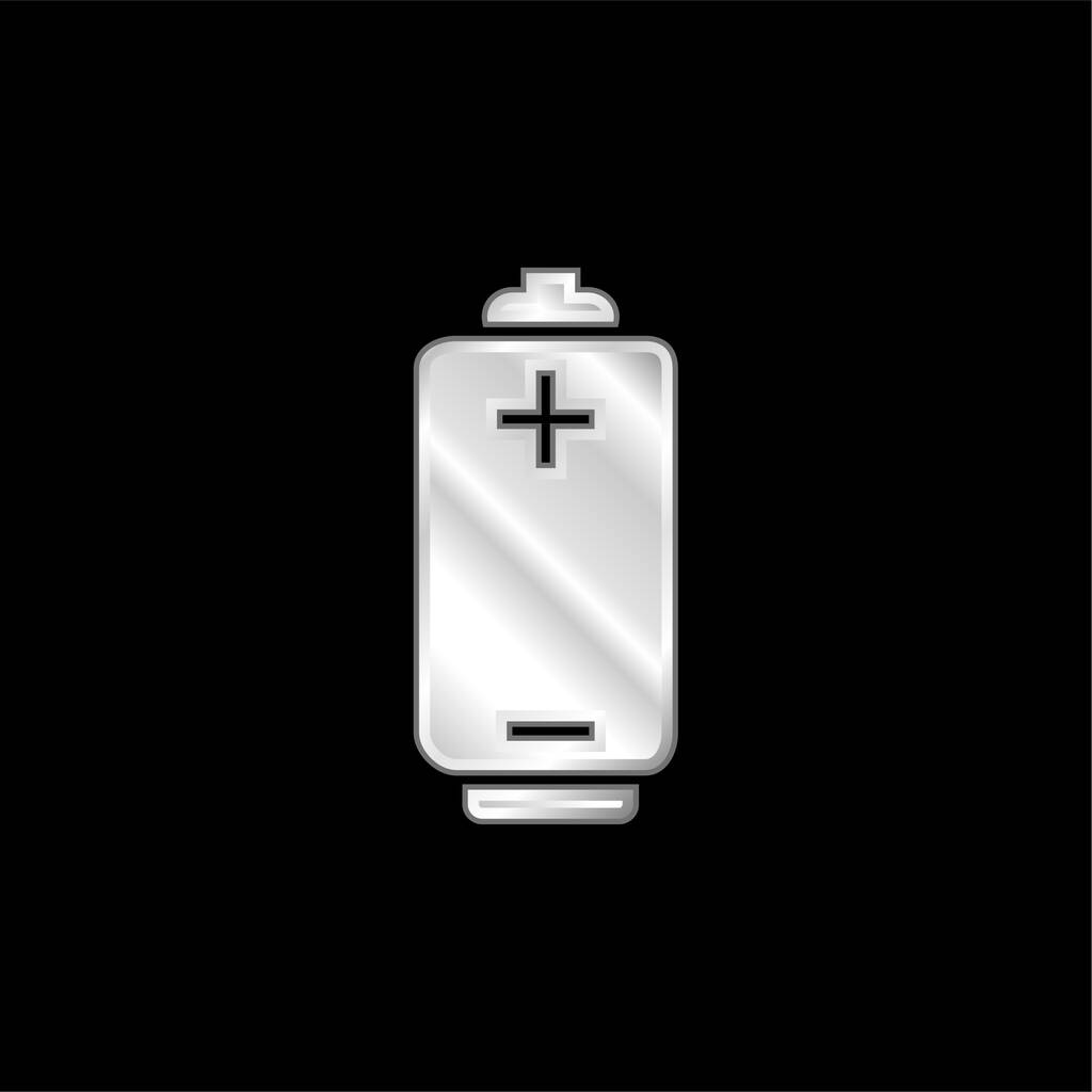 Nástroj baterie s pozitivními a negativními póly postříbřená kovová ikona - Vektor, obrázek