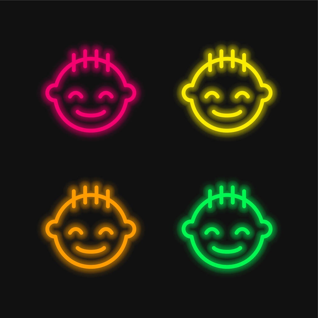Bebê menino quatro cor brilhante ícone vetor de néon - Vetor, Imagem