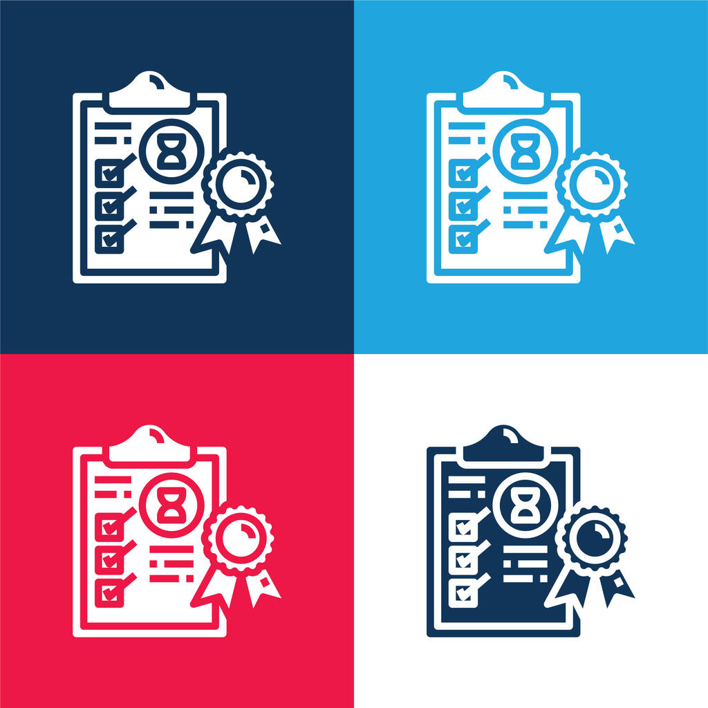 Aseguramiento azul y rojo conjunto de iconos mínimo de cuatro colores - Vector, imagen