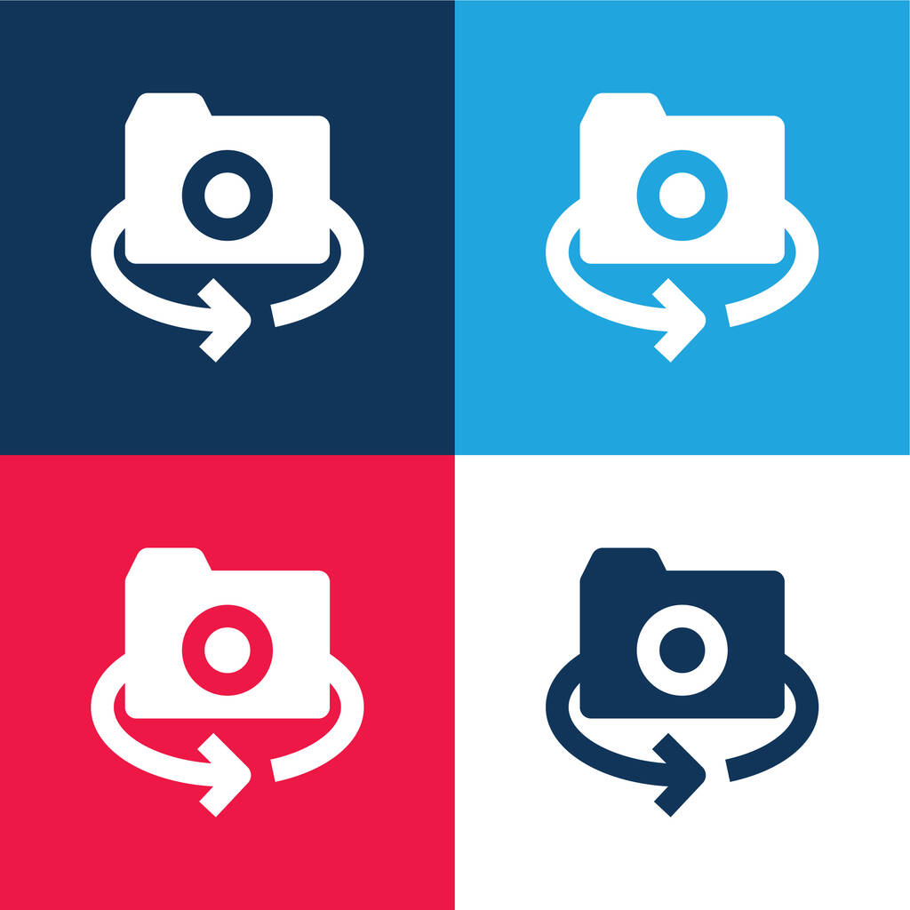 360 Camera blue and red four color minimal icon set - Vector, Image