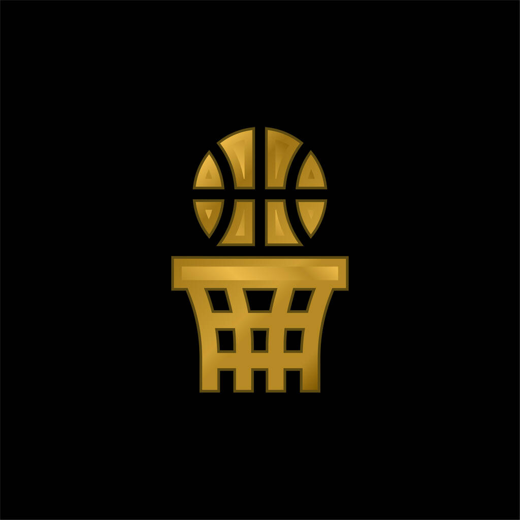 Basket-ball plaqué or icône métallique ou logo vecteur - Vecteur, image