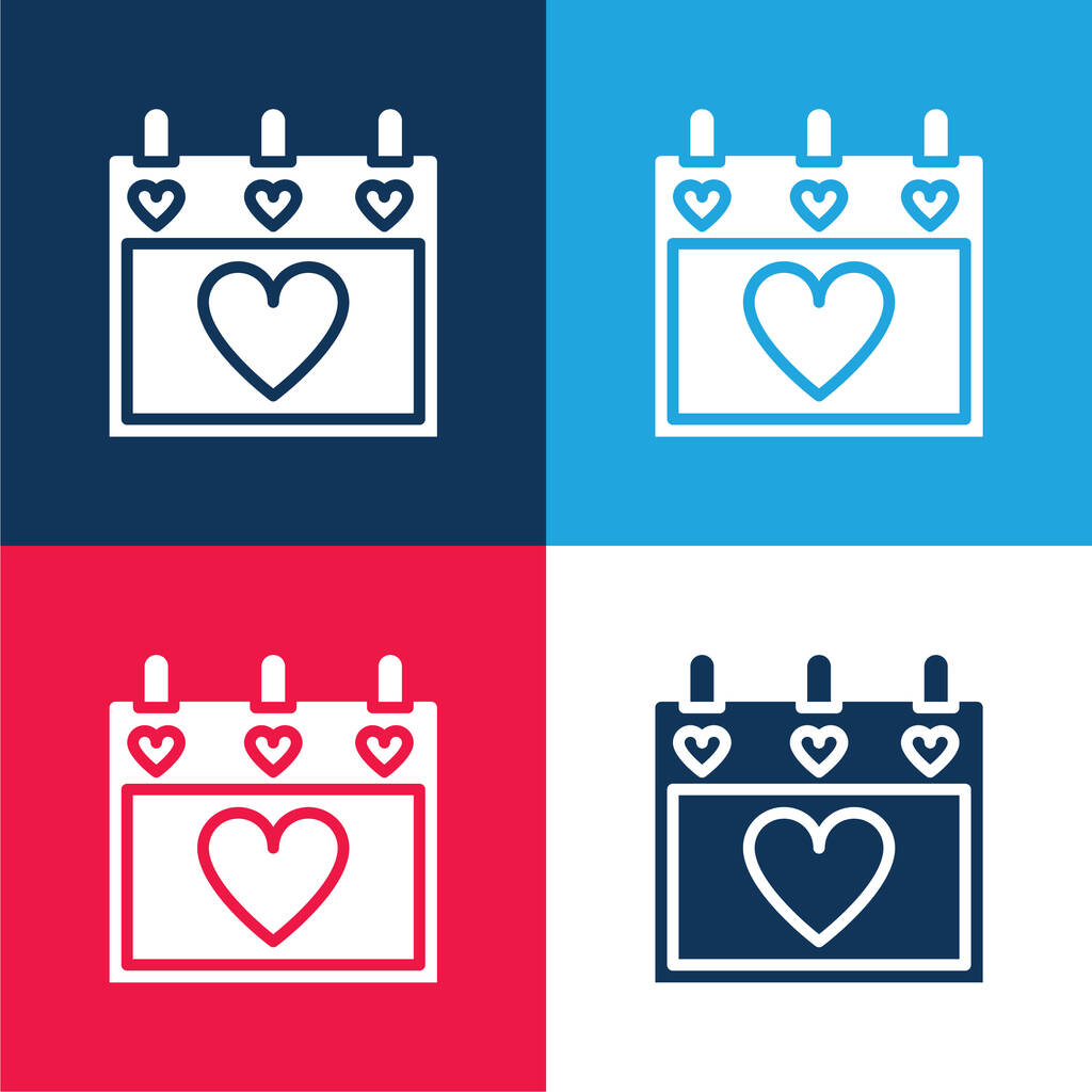 Agenda bleu et rouge ensemble d'icônes minimes quatre couleurs - Vecteur, image