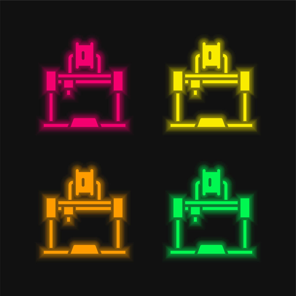 3d Drukarka cztery kolory świecące neon wektor ikona - Wektor, obraz