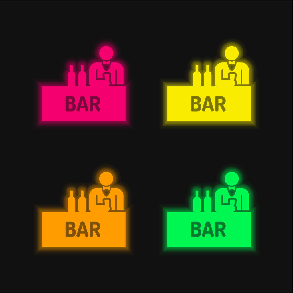 Бармен четырехцветный светящийся неоновый вектор - Вектор,изображение