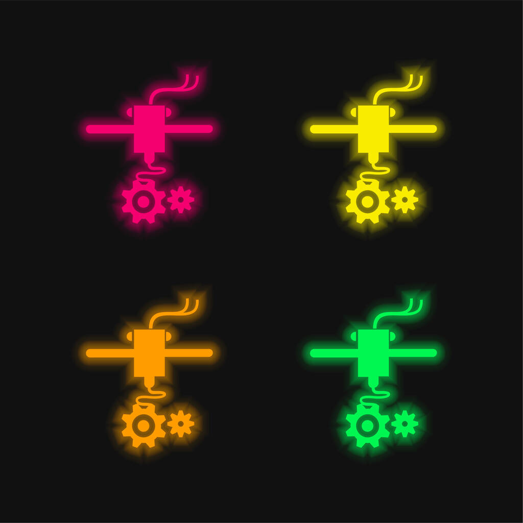 3d Printer Settings Symbol four color glowing neon vector icon - Vector, Image