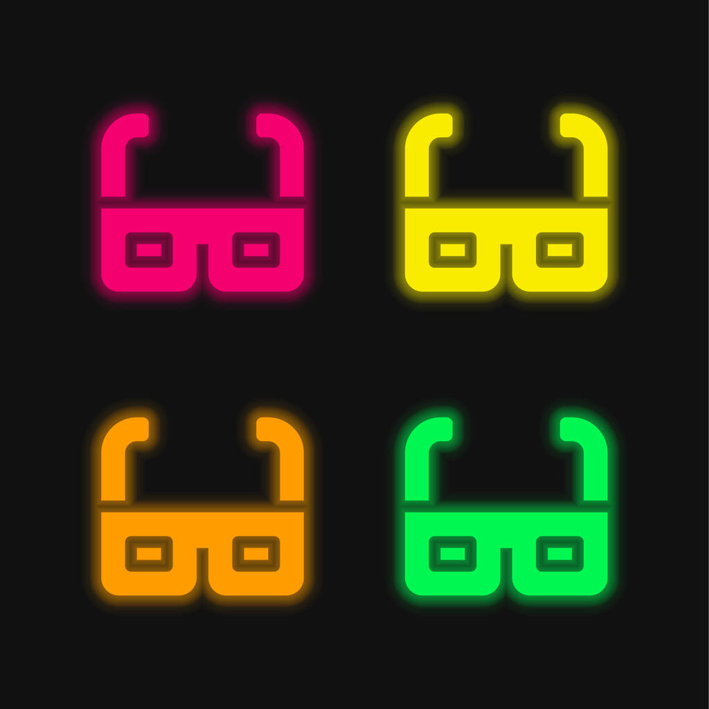 3D Gözlükler dört renk parlayan neon vektör simgesi - Vektör, Görsel