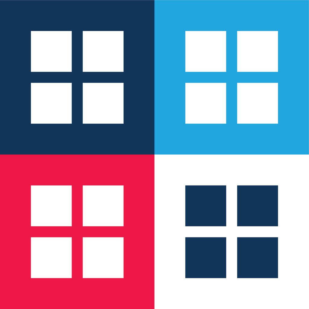 4 czarne kwadraty niebieski i czerwony zestaw czterech kolorów minimalny zestaw ikon - Wektor, obraz