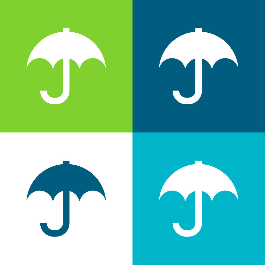 Black Umbrella For Rain Flat four color minimal icon set - Vector, Image