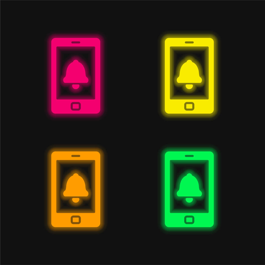 Alarm Phone four color glowing neon vector icon - Vector, Image
