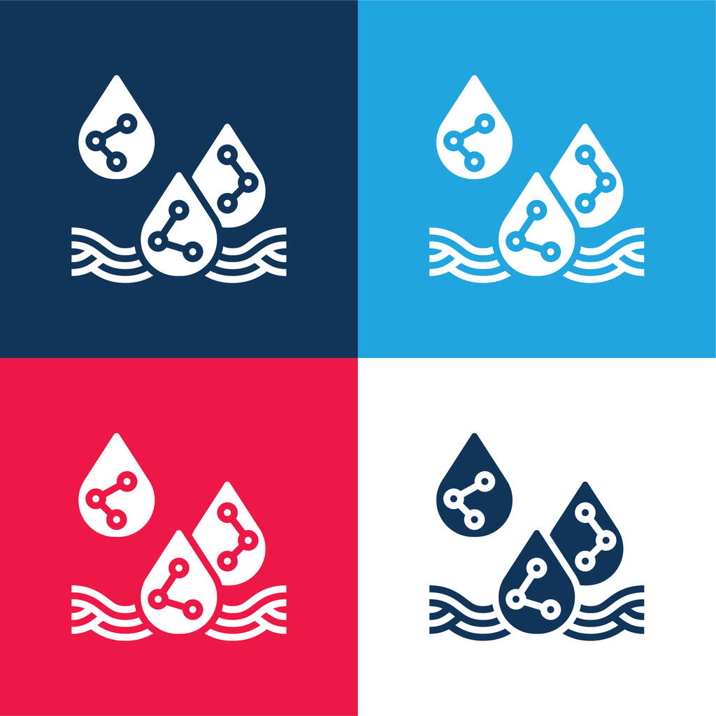 Acid Rain azul e vermelho conjunto de ícone mínimo de quatro cores - Vetor, Imagem