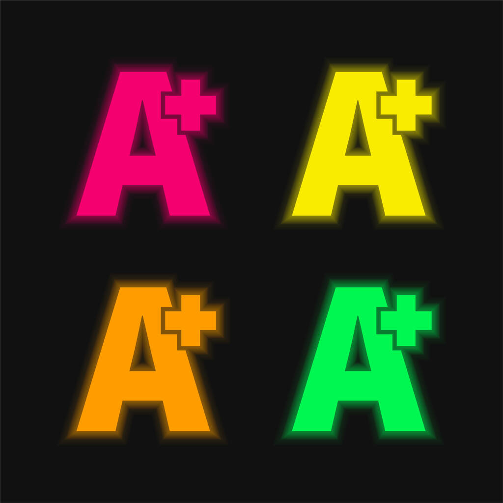 Egy plusz négy színű izzó neon vektor ikon - Vektor, kép
