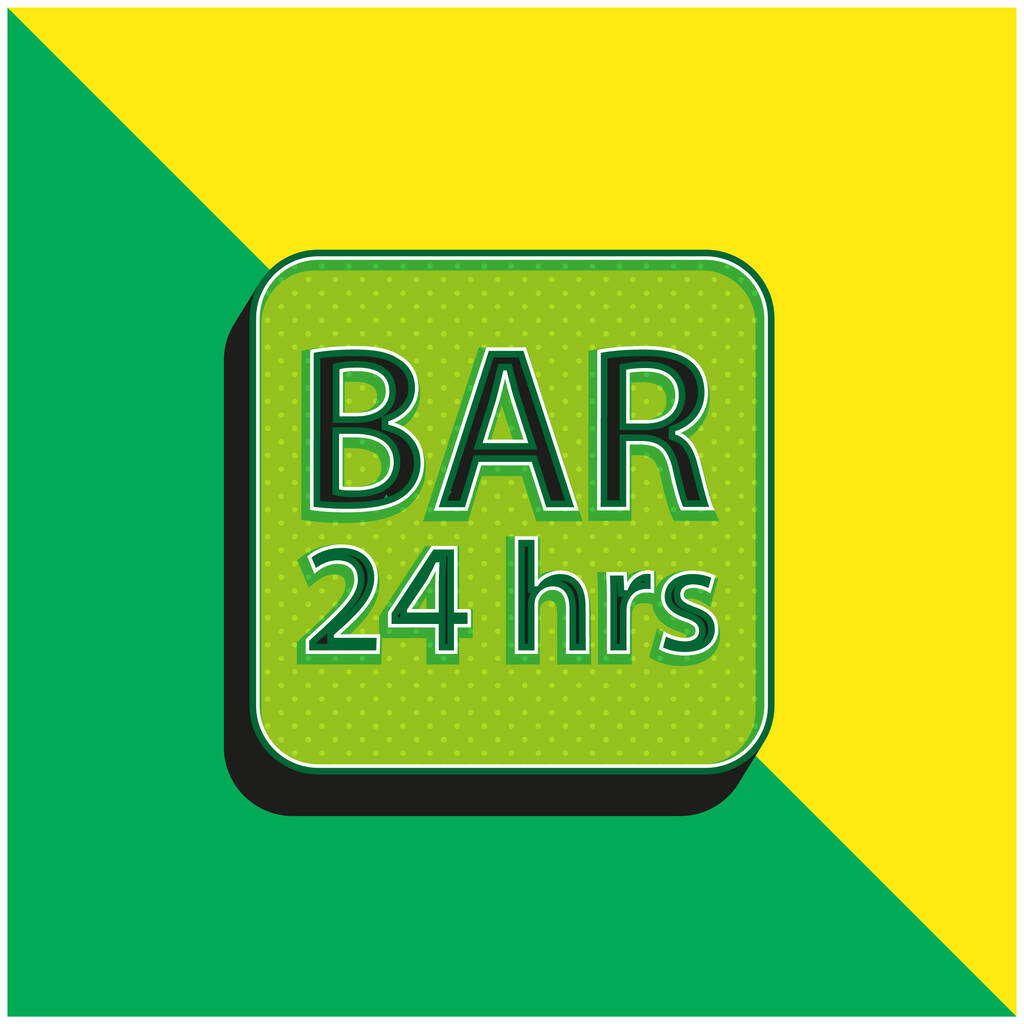 Bar 24 horas arredondado sinal quadrado verde e amarelo moderno logotipo do ícone do vetor 3d - Vetor, Imagem
