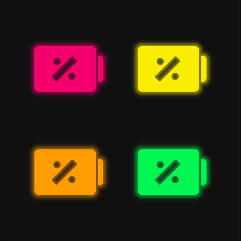 Akkumulátor státusz szimbólum százalékos jel négy szín izzó neon vektor ikon - Vektor, kép