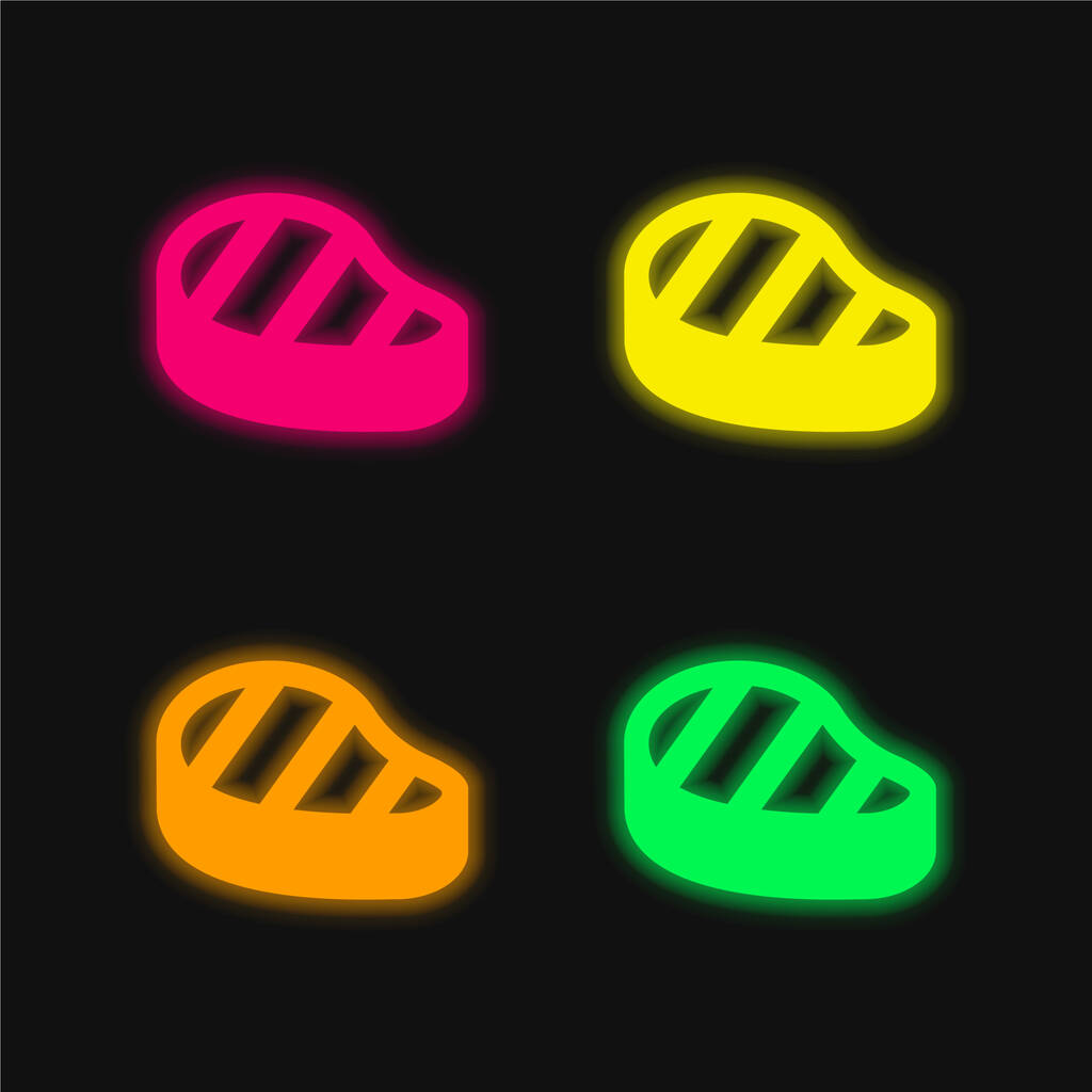 Marha steak négy színű izzó neon vektor ikon - Vektor, kép