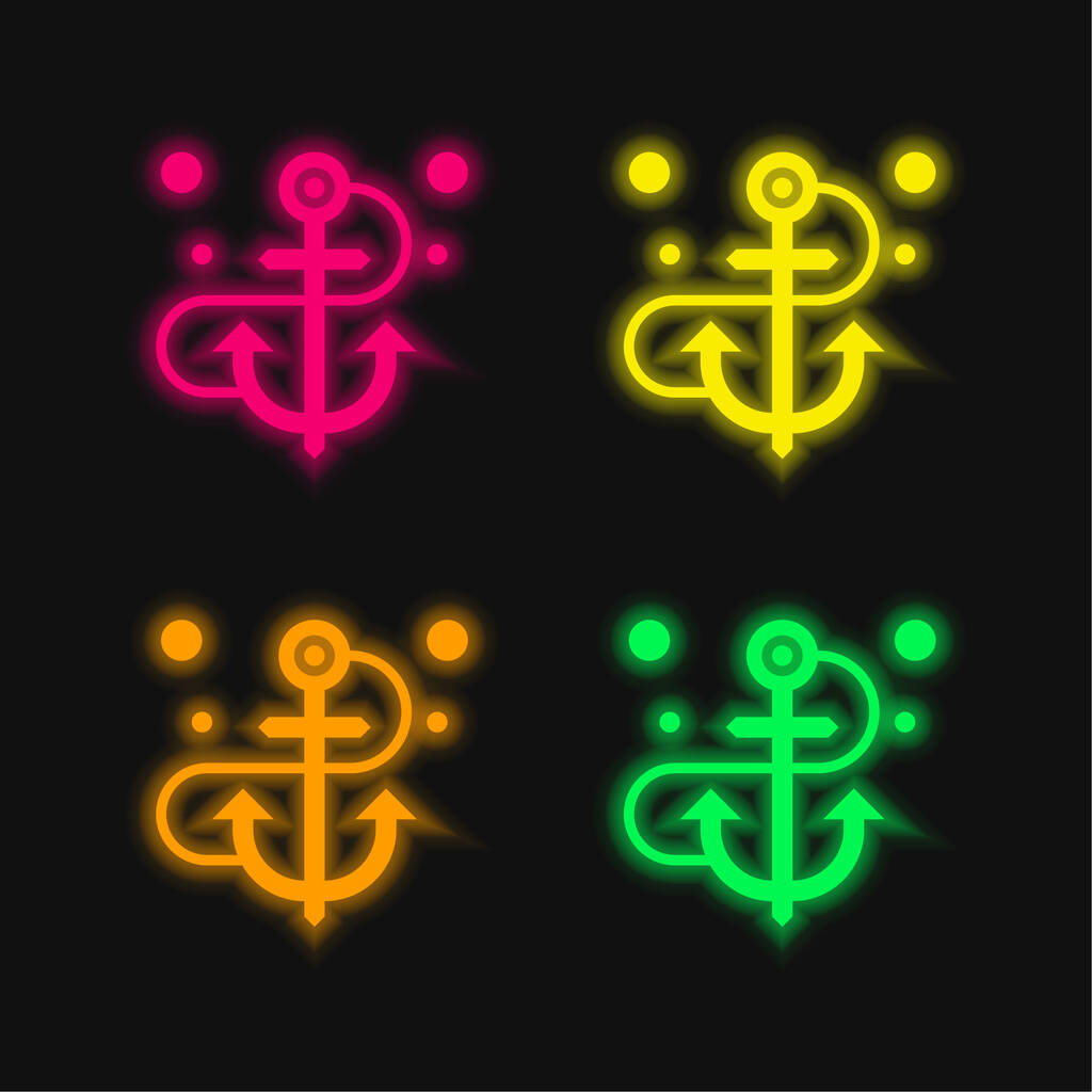 Çapa dört renk parlayan neon vektör simgesi - Vektör, Görsel