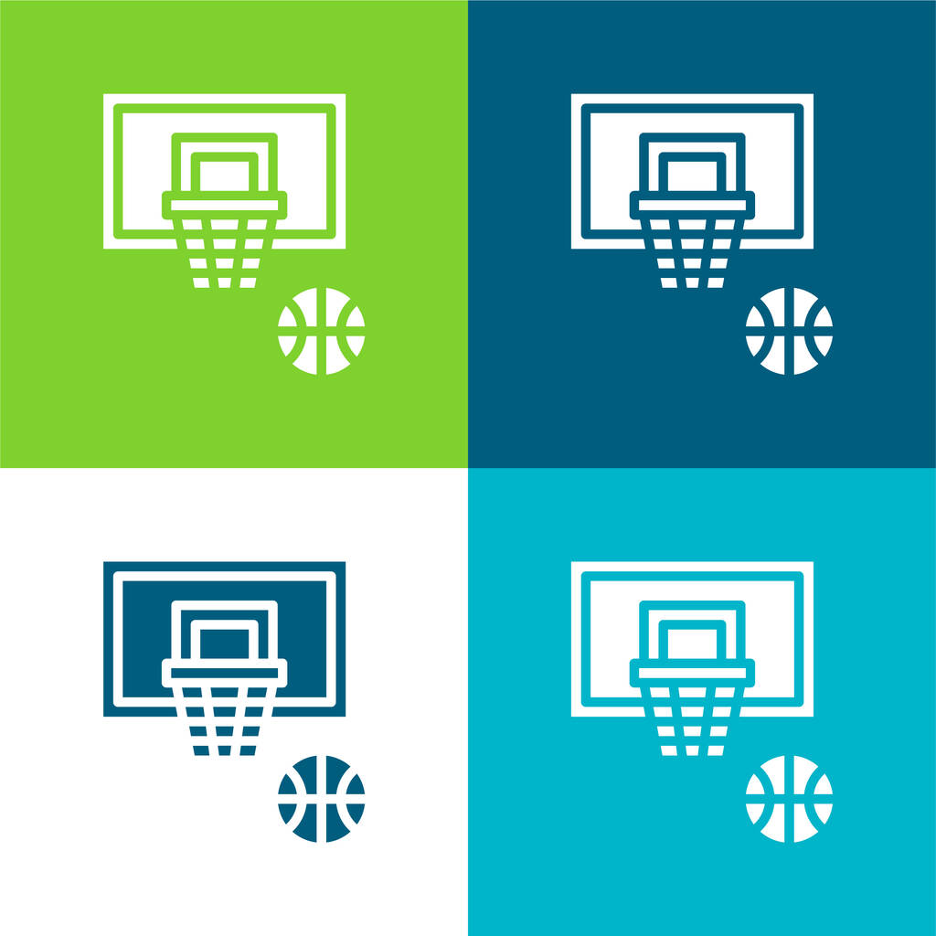 Μπάσκετ Επίπεδη τέσσερις χρώμα ελάχιστο σύνολο εικονιδίων - Διάνυσμα, εικόνα