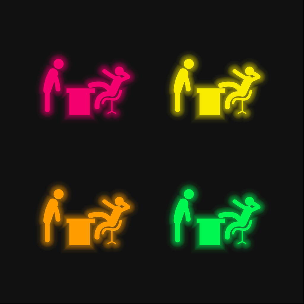 Patron Office quatre couleurs brillant icône vectorielle néon - Vecteur, image