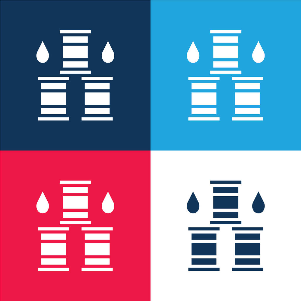 Barril azul y rojo conjunto de iconos mínimo de cuatro colores - Vector, imagen