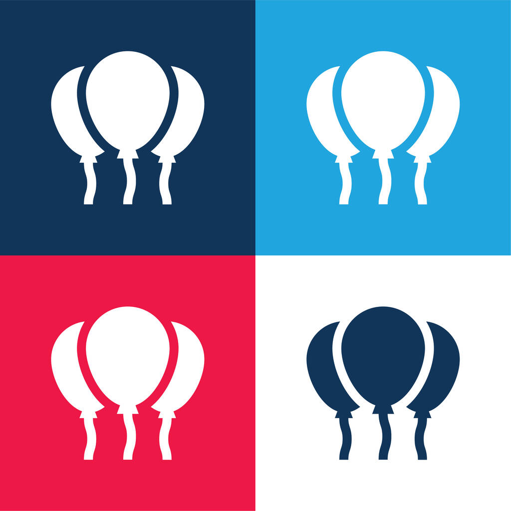 Globos azul y rojo conjunto de iconos mínimo de cuatro colores - Vector, Imagen
