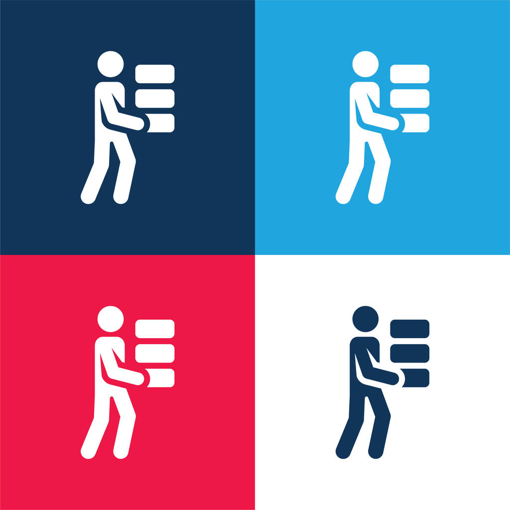 Cihly modré a červené čtyři barvy minimální ikona nastavena - Vektor, obrázek