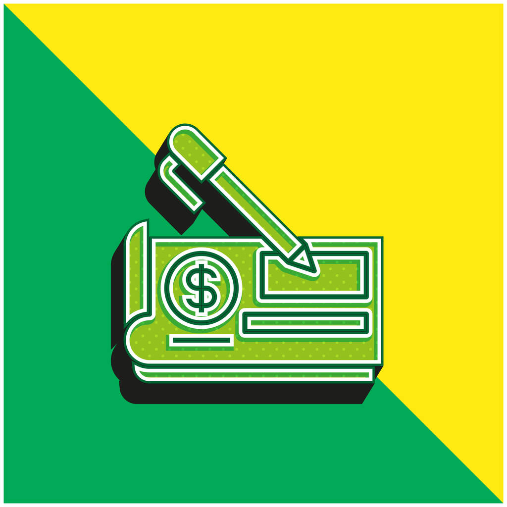Bank Check Zöld és sárga modern 3D vektor ikon logó - Vektor, kép