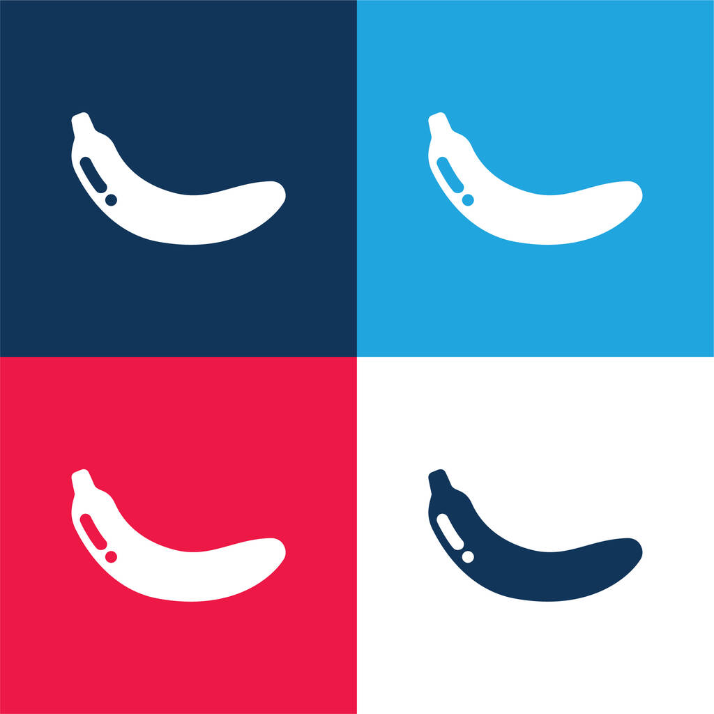 Banana azul y rojo conjunto de iconos mínimo de cuatro colores - Vector, Imagen