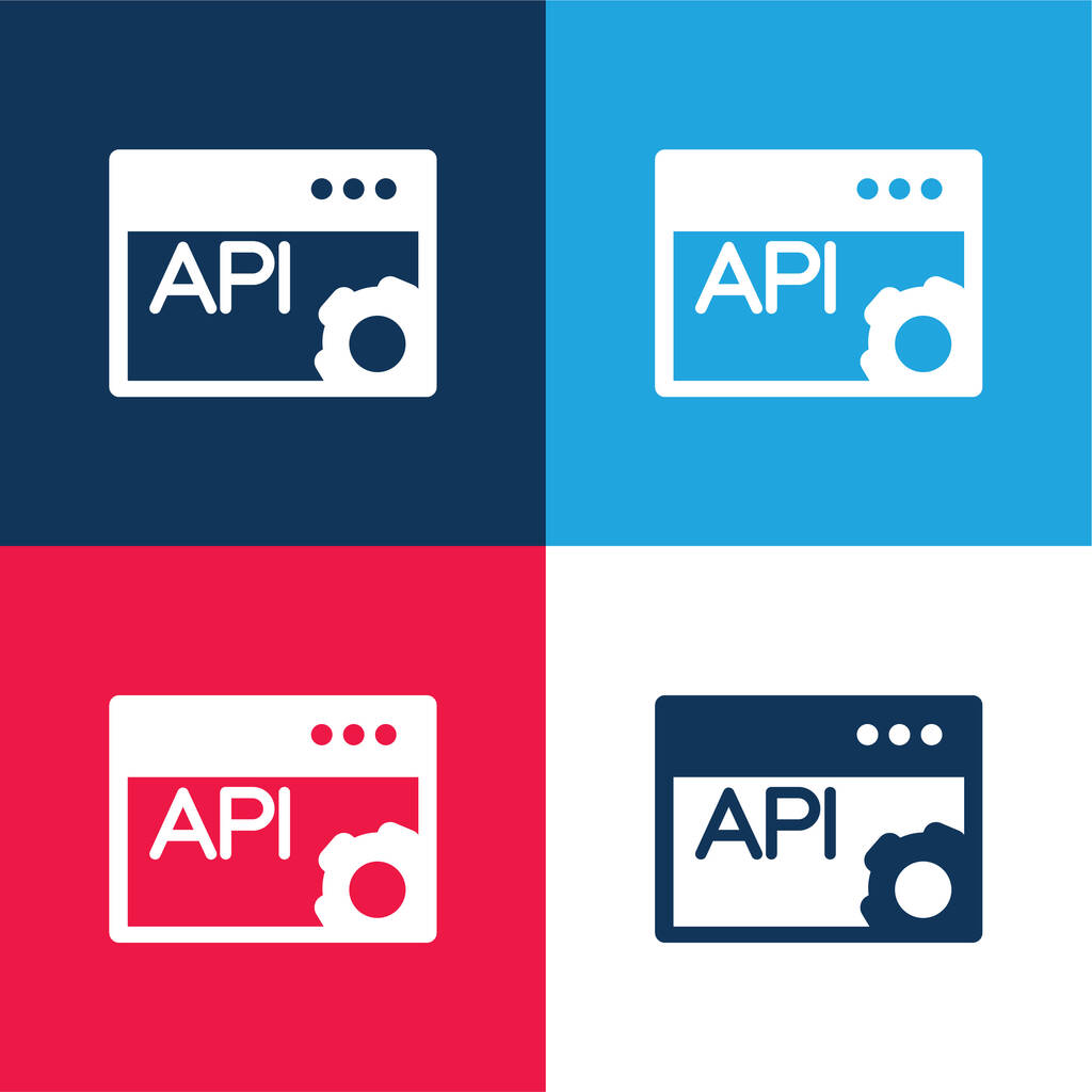 API-Seite blau und rot vier Farben minimaler Symbolsatz - Vektor, Bild