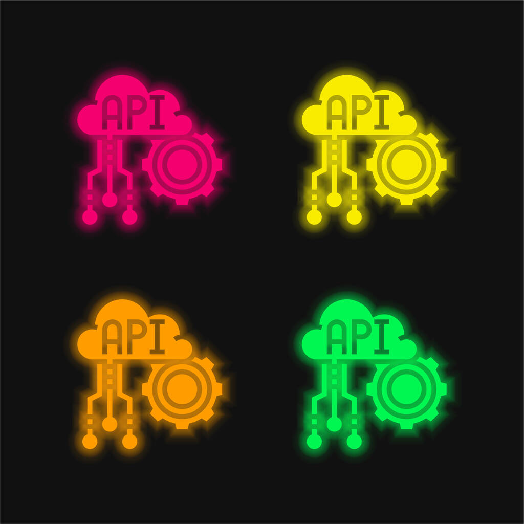 Api τεσσάρων χρωμάτων λαμπερό εικονίδιο διάνυσμα νέον - Διάνυσμα, εικόνα