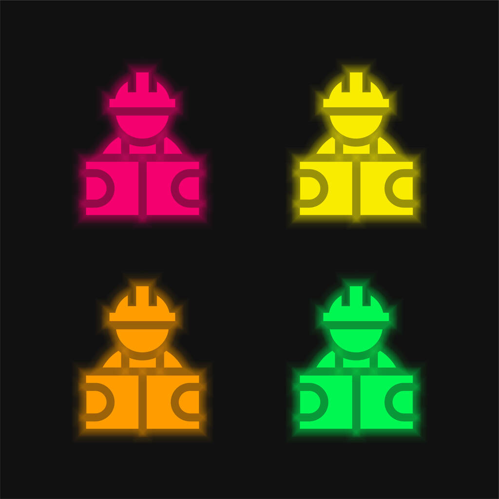 Építész négy szín izzó neon vektor ikon - Vektor, kép