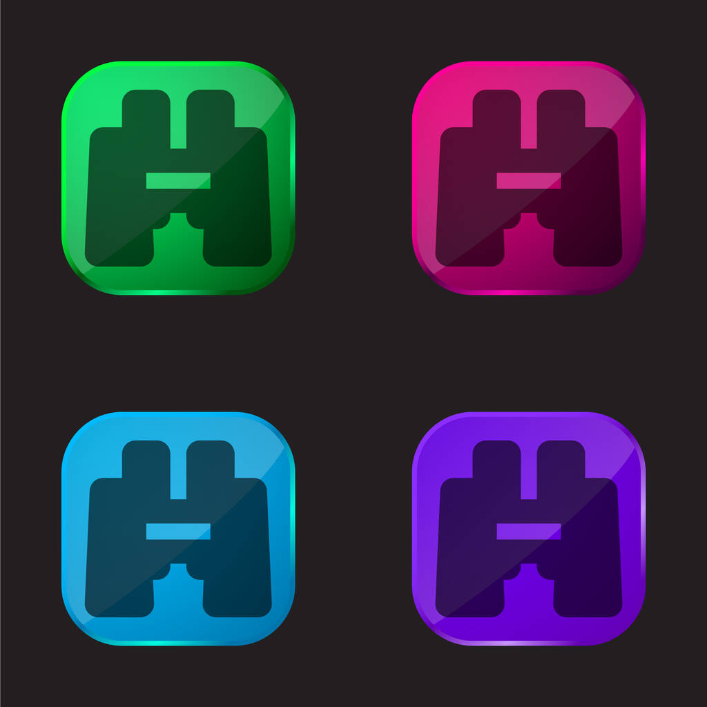 Binóculos ícone de botão de vidro de quatro cores - Vetor, Imagem