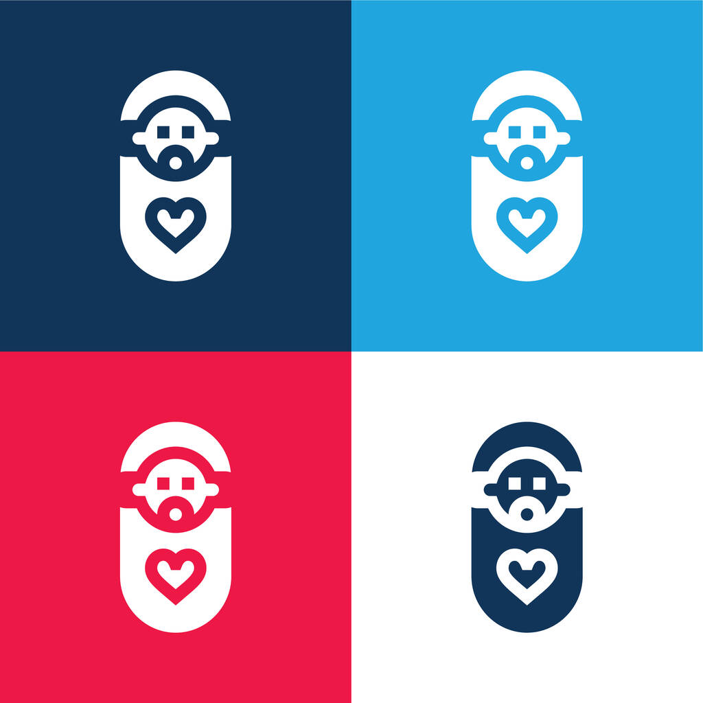 Conjunto de iconos mínimo de cuatro colores azul y rojo bebé - Vector, Imagen