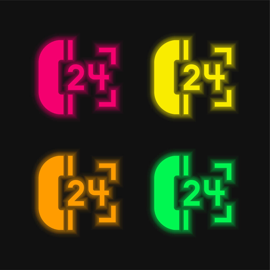 24 Heures Support quatre couleurs brillant icône vectorielle néon - Vecteur, image