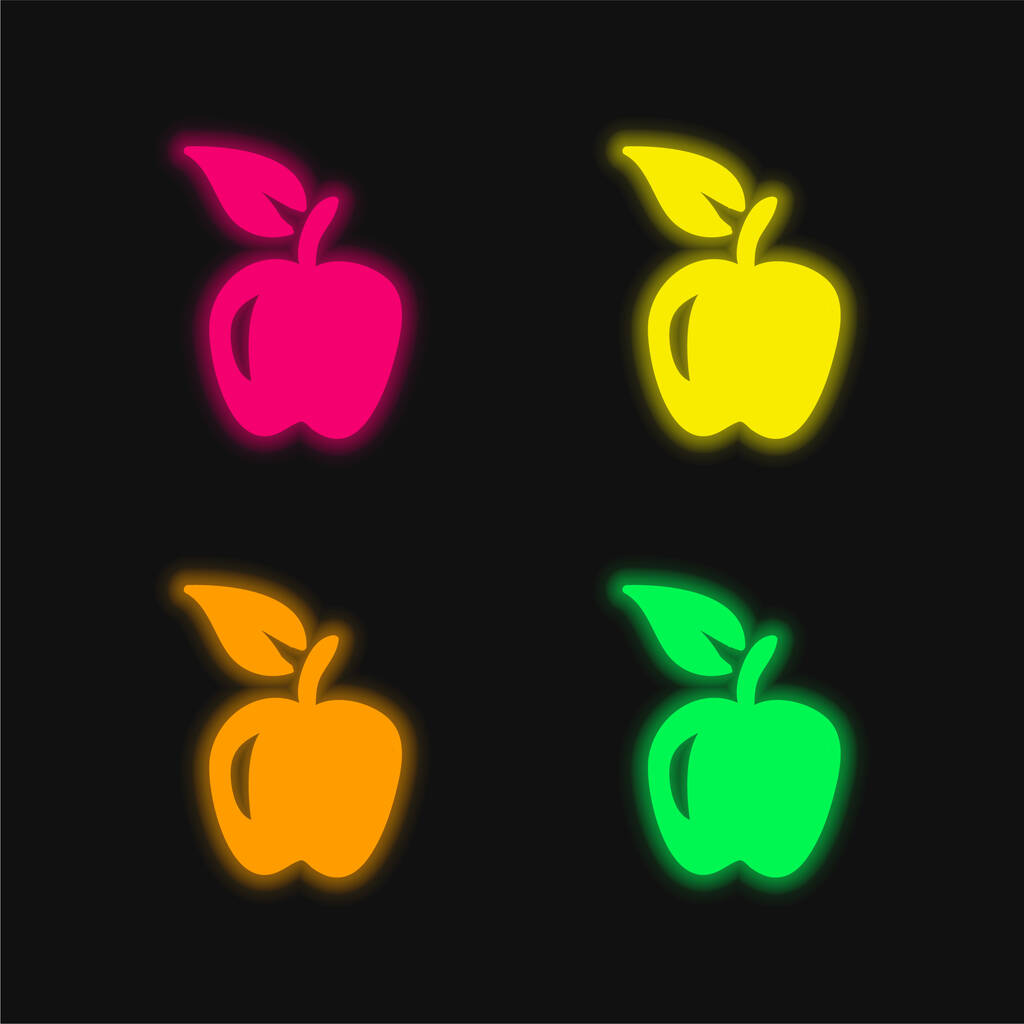 Apple Hand gezeichnet Frucht vier Farben leuchtenden Neon-Vektor-Symbol - Vektor, Bild