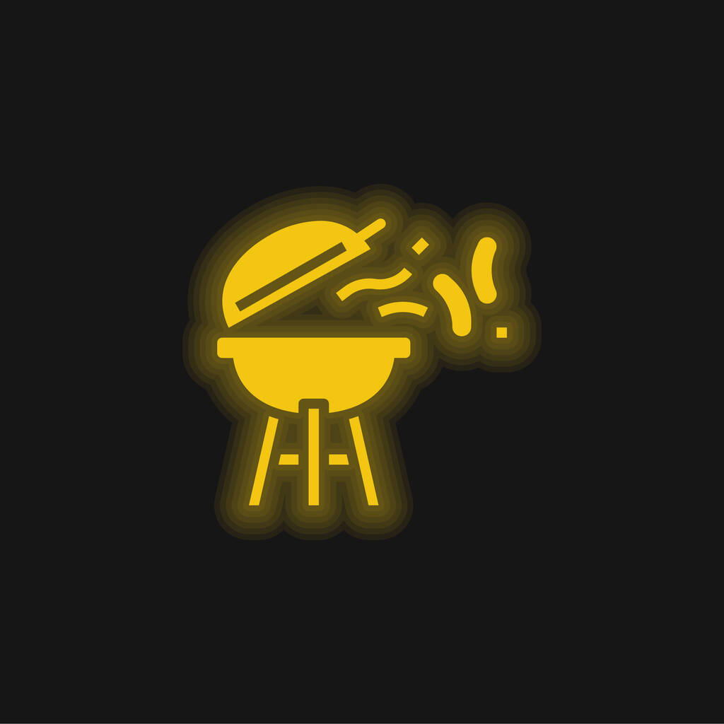 Barbecue geel gloeiende neon pictogram - Vector, afbeelding