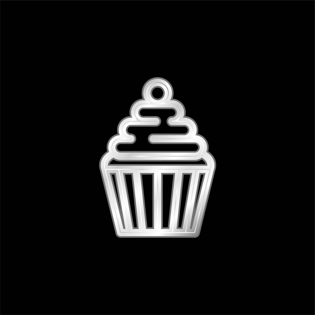 チェリーシルバーメッキの金属アイコン付きの大きなカップケーキ - ベクター画像