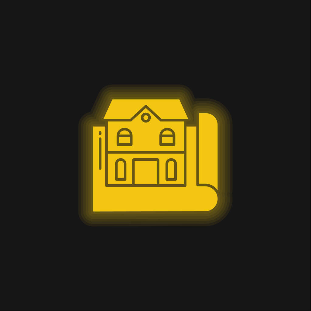 Icono de neón brillante amarillo Blueprint - Vector, Imagen