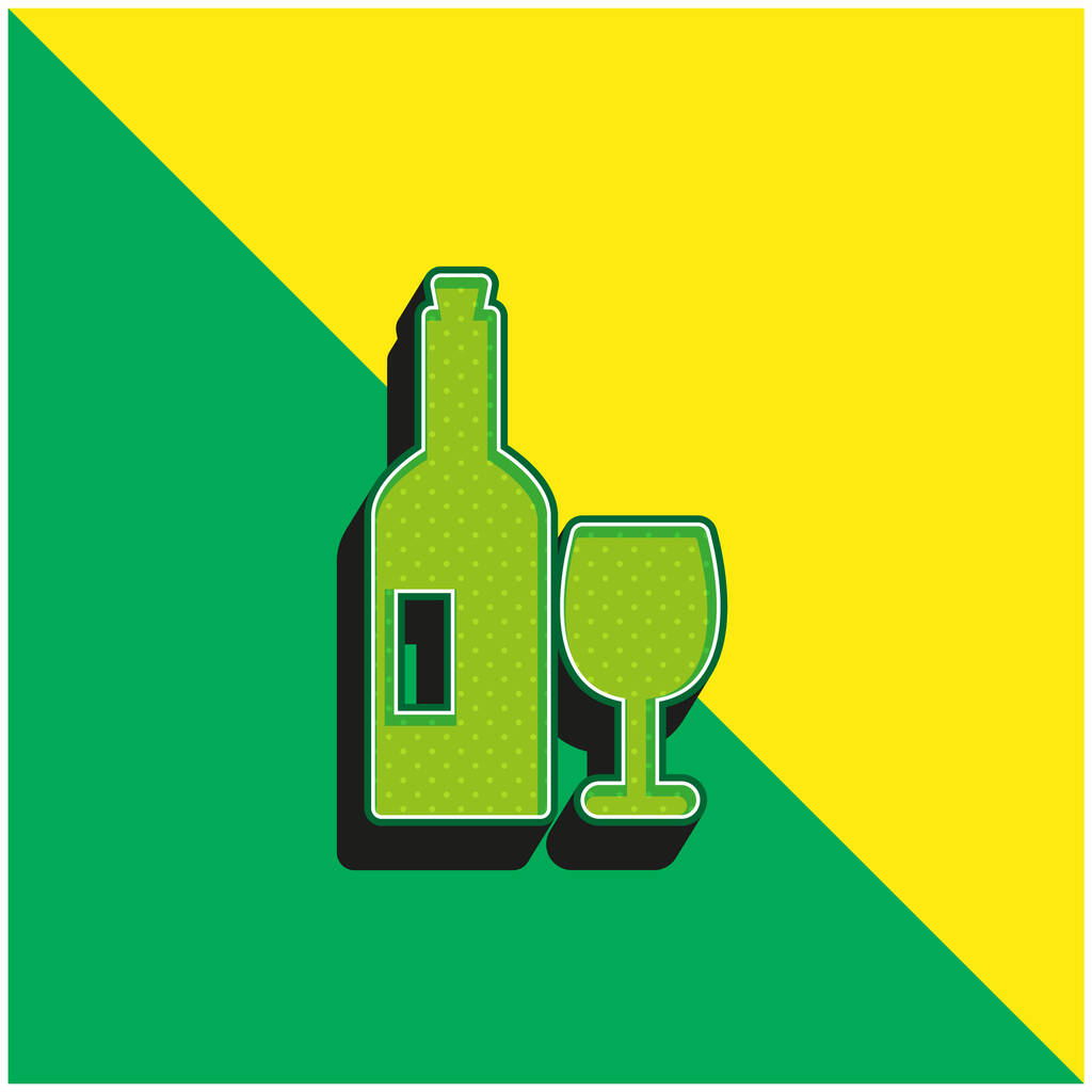 Butelka i szklanka wina Zielone i żółte nowoczesne logo wektora 3D - Wektor, obraz
